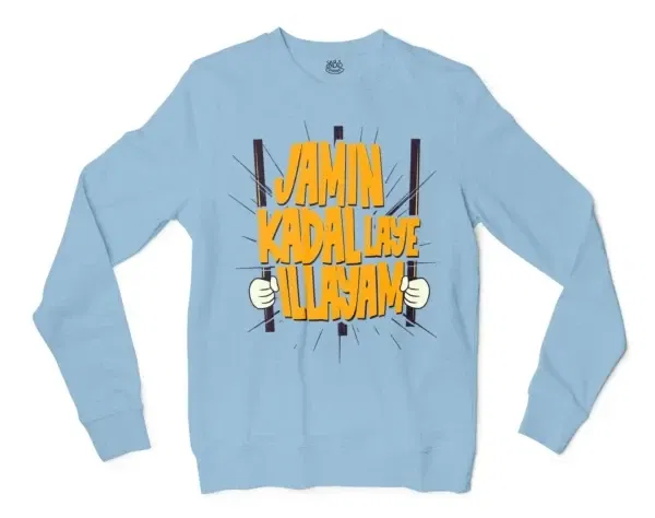 Jamin, Kadal Laye Illayam Men/Unisex Long Sleeve Sweatshirt in Light Blue Color