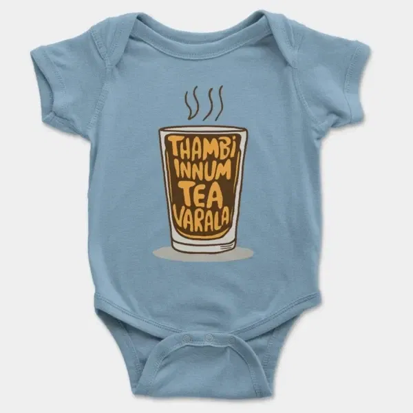 Thambi Innum Tea Varala Short Sleeve Baby Onesie in Light Blue Color