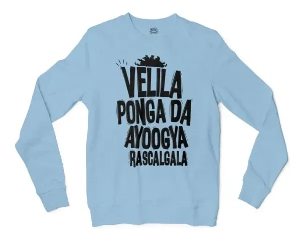 Velila Ponga Da Ayoogya Rascalgala Men/Unisex Long Sleeve T-Shirt in Light Blue Color