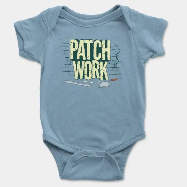 Patch Work Short Sleeve Baby Onesie in Light Blue Color