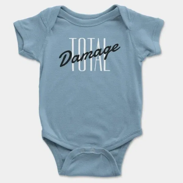 Total Damage Short Sleeve Baby Onesie in Light Blue Color