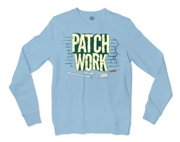 Patch Work Men/Unisex Long Sleeve T-Shirt in Light Blue Color