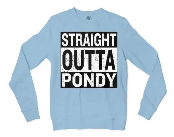 Straight Outta Pondy Men/Unisex Long Sleeve Sweatshirt in Light Blue Color