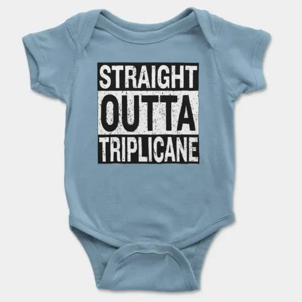 Straight Outta Triplicane Short Sleeve Baby Onesie in Light Blue Color