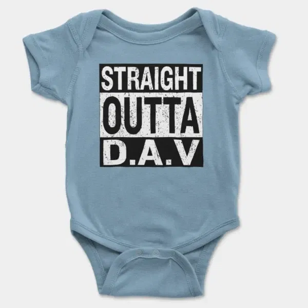 Straight Outta Dav Short Sleeve Baby Onesie in Light Blue Color