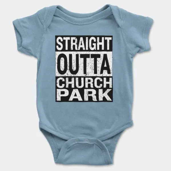 Straight Outta Church Park Short Sleeve Baby Onesie in Light Blue Color