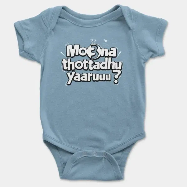 Moona Thotadhu Yaaru Short Sleeve Baby Onesie in Light Blue Color