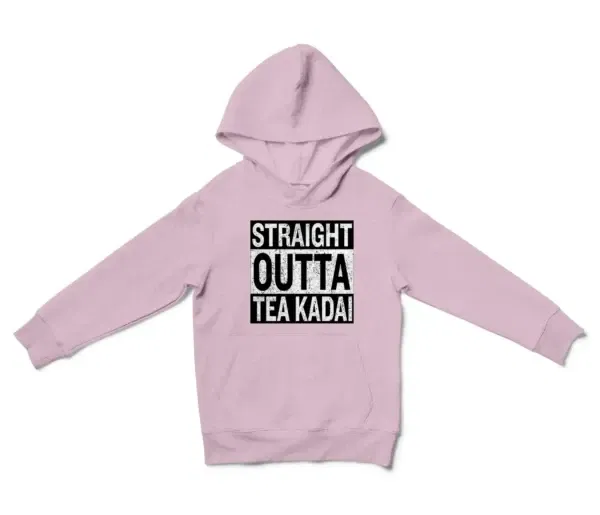 Straight Outta Tea Kadai Unisex Youth Hoodie in Light Pink Color