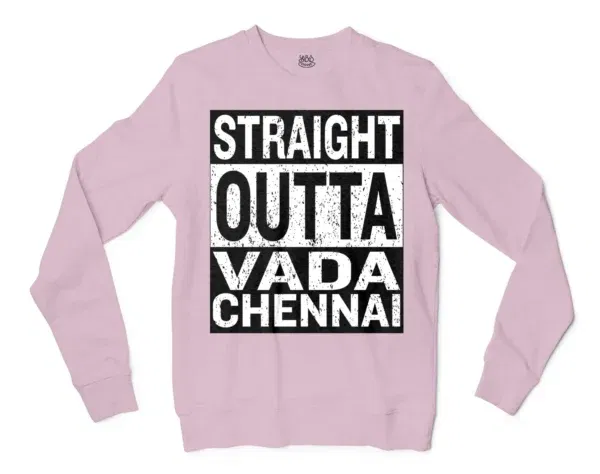 Straight Outta Vada Chennai Men/Unisex Long Sleeve T-Shirt in Light Pink Color