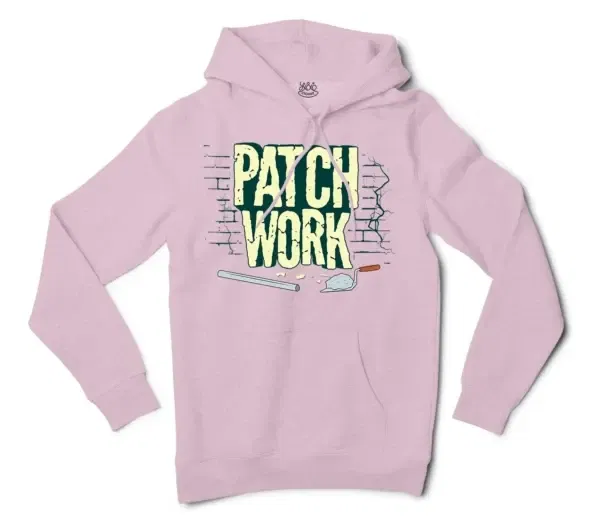 Patch Work Men/Unisex Hoodie in Light Pink Color