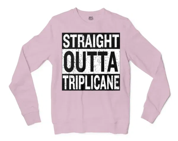 Straight Outta Triplicane Men/Unisex Long Sleeve T-Shirt in Light Pink Color