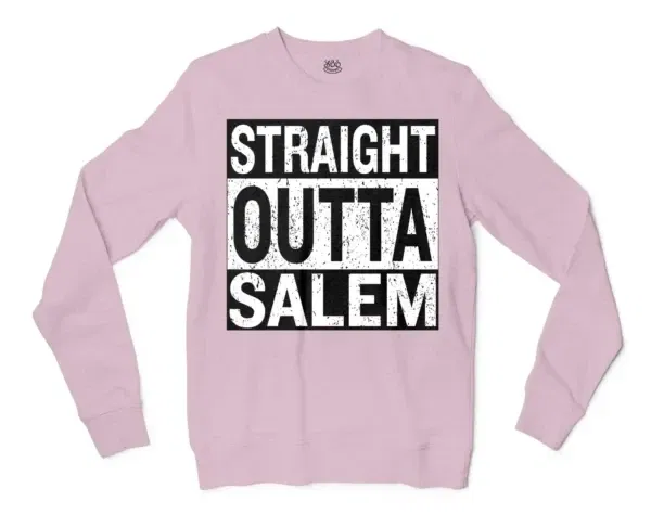 Straight Outta Salem Men/Unisex Long Sleeve Sweatshirt in Light Pink Color