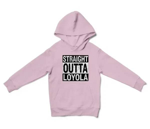 Straight Outta Loyola Unisex Youth Hoodie in Light Pink Color