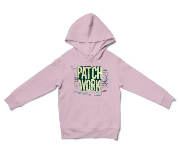 Patch Work Unisex Youth Hoodie in Light Pink Color