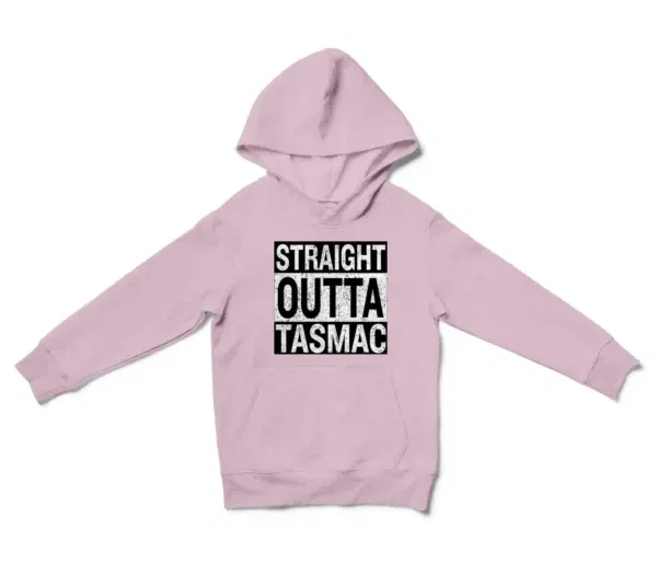 Straight Outta Tasmac Unisex Youth Hoodie in Light Pink Color