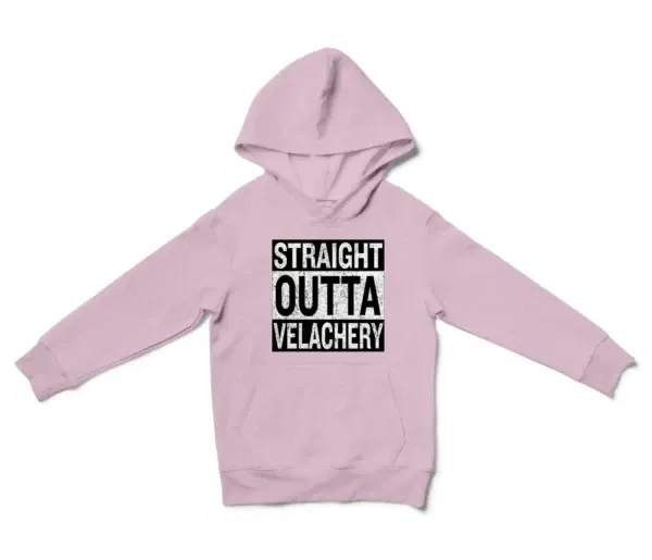 Straight Outta Velachery Unisex Youth Hoodie in Light Pink Color