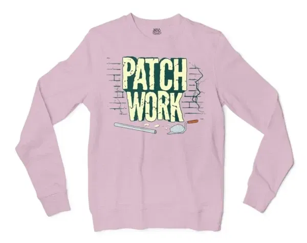 Patch Work Men/Unisex Long Sleeve T-Shirt in Light Pink Color