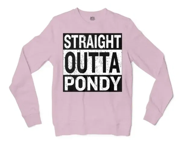 Straight Outta Pondy Men/Unisex Long Sleeve Sweatshirt in Light Pink Color