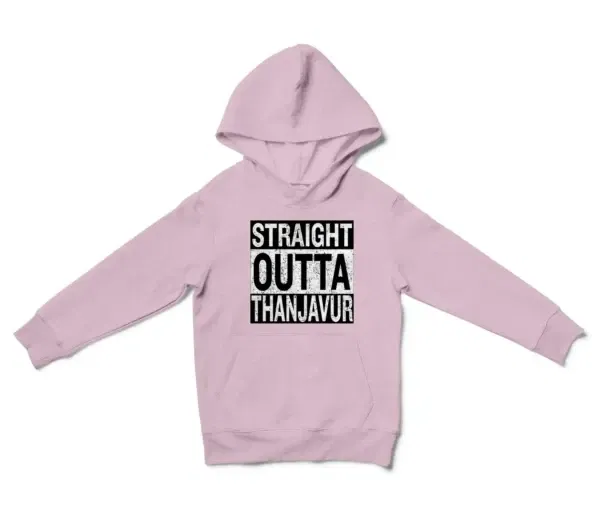 Straight Outta Thanjavur Unisex Youth Hoodie in Light Pink Color