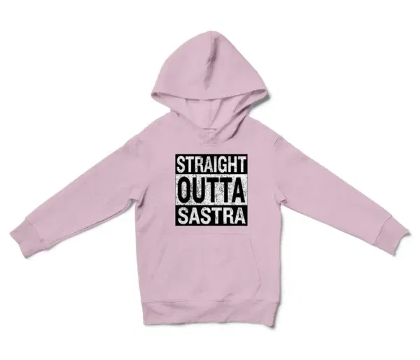 Straight Outta Sastra Unisex Youth Hoodie in Light Pink Color