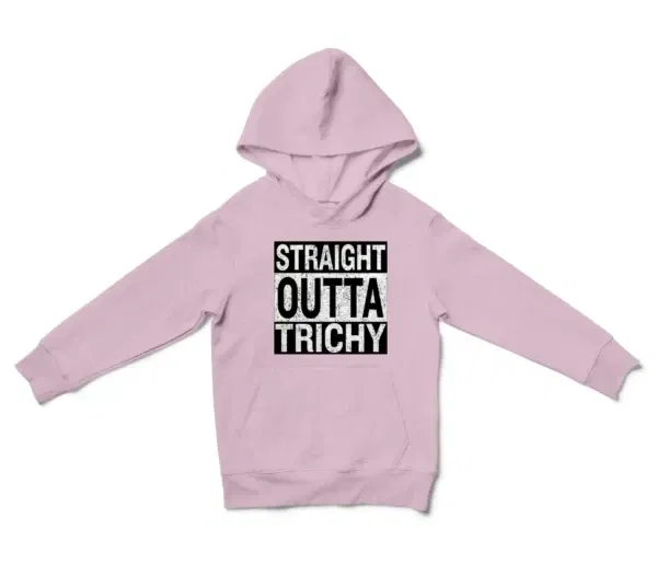 Straight Outta Trichy Unisex Youth Hoodie in Light Pink Color