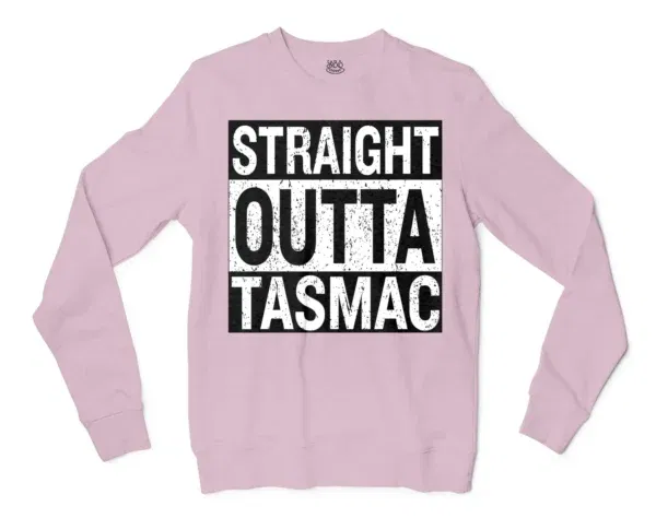 Straight Outta Tasmac Men/Unisex Long Sleeve T-Shirt in Light Pink Color