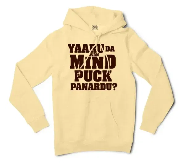 Yaaru Da Avan Mind Puck Panardu Men/Unisex Hoodie in Light Yellow Color