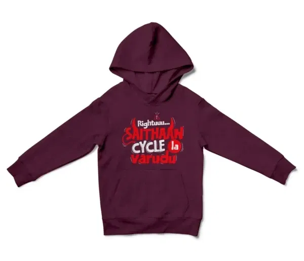 Rightuuu.. Saithaan Cycle La Varudhu Unisex Youth Hoodie in Maroon Color