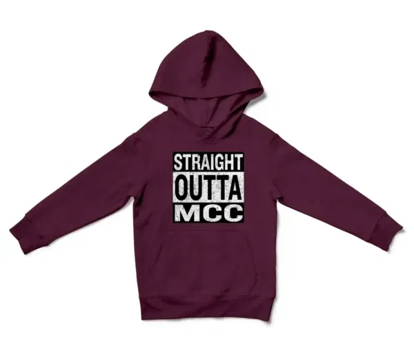 Straight Outta Mcc Unisex Youth Hoodie in Maroon Color