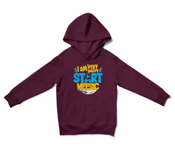 I Am Very Happy… Start Meesic Unisex Youth Hoodie in Maroon Color