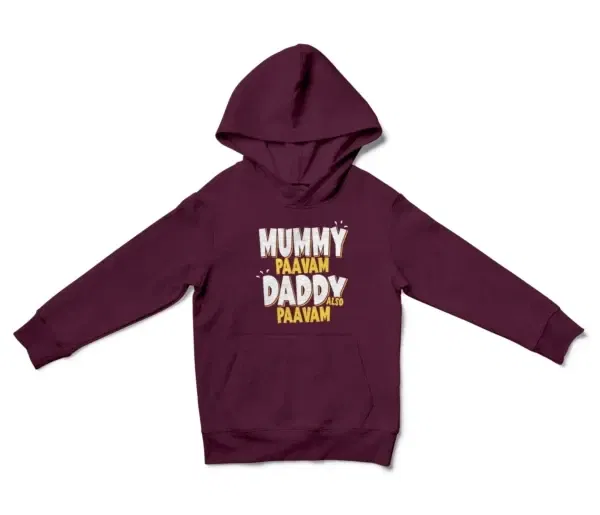 Mummy Paavam, Daddy Also Paavam Unisex Youth Hoodie in Maroon Color