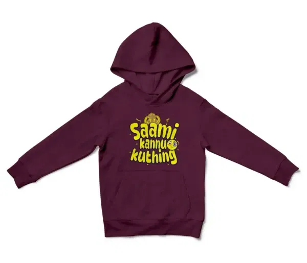 Saami Kannu Kuthing Unisex Youth Hoodie in Maroon Color