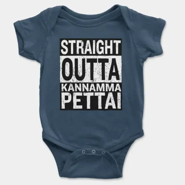 Straight Outta Kannamma Pettai Short Sleeve Baby Onesie in Navy Color