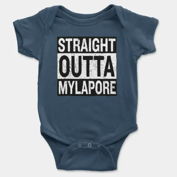 Straight Outta Mylapore Short Sleeve Baby Onesie in Navy Color