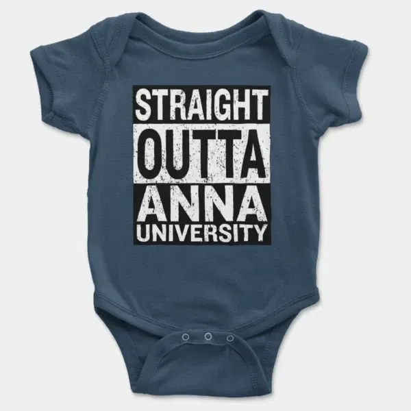 Straight Outta Anna University Short Sleeve Baby Onesie in Navy Color