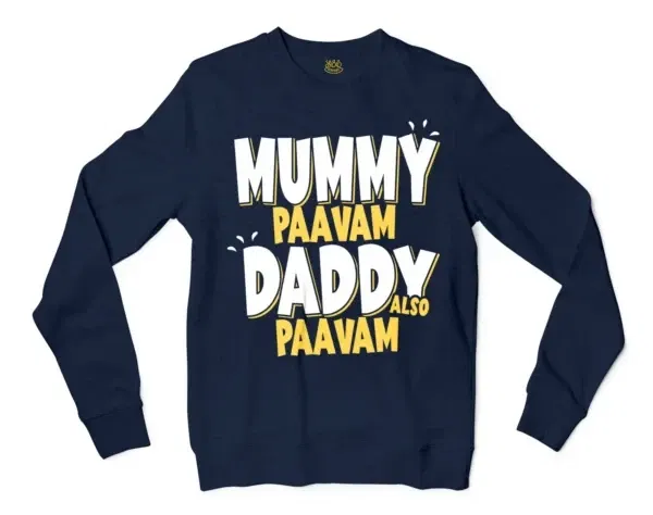 Mummy Paavam, Daddy Also Paavam Men/Unisex Long Sleeve Sweatshirt in Navy Color