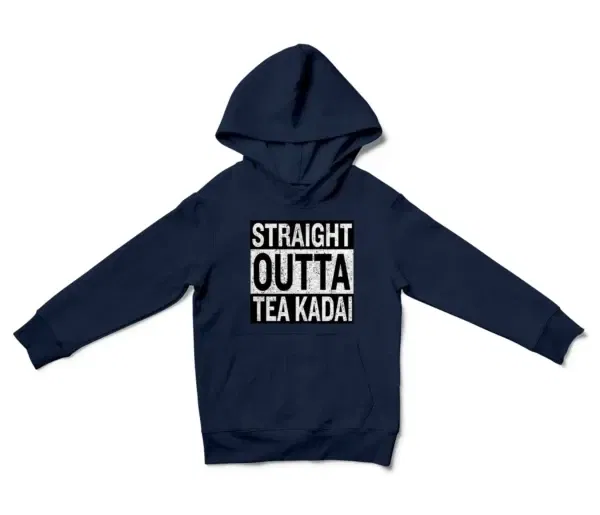 Straight Outta Tea Kadai Unisex Youth Hoodie in Navy Color