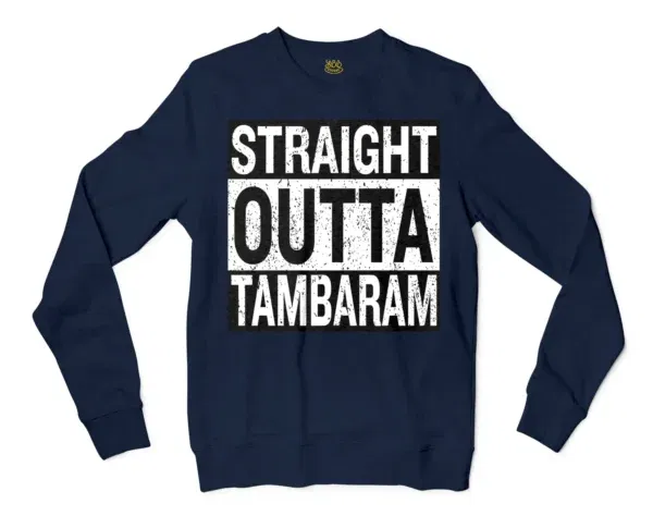 Straight Outta Tambaram Men/Unisex Long Sleeve T-Shirt in Navy Color