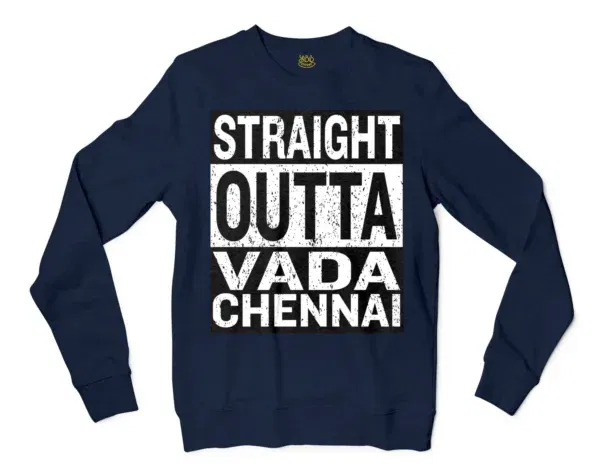 Straight Outta Vada Chennai Men/Unisex Long Sleeve T-Shirt in Navy Color