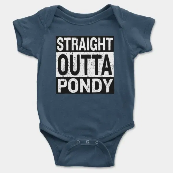 Straight Outta Pondy Short Sleeve Baby Onesie in Navy Color