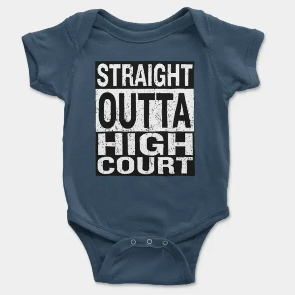 Straight Outta High Court Short Sleeve Baby Onesie in Navy Color