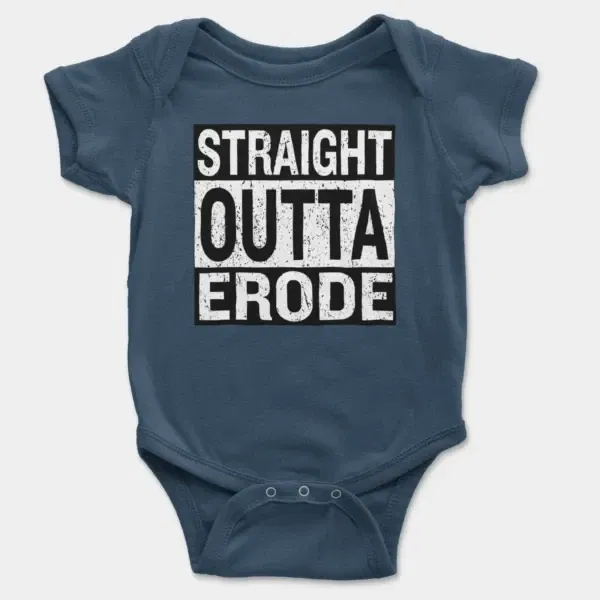 Straight Outta Erode Short Sleeve Baby Onesie in Navy Color