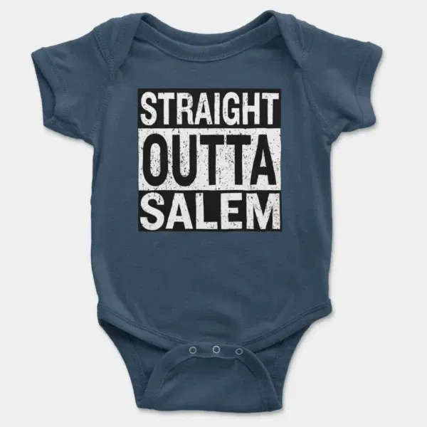 Straight Outta Salem Short Sleeve Baby Onesie in Navy Color