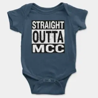 Straight Outta Mcc Short Sleeve Baby Onesie in Navy Color