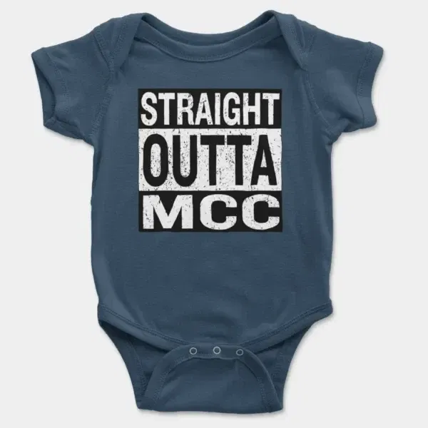 Straight Outta Mcc Short Sleeve Baby Onesie in Navy Color