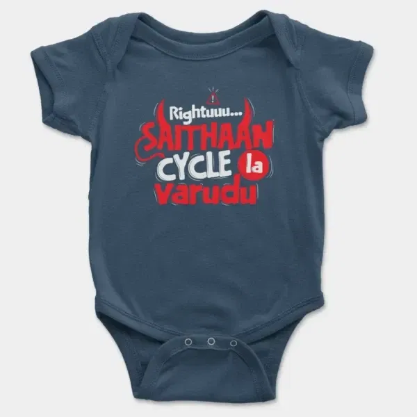 Rightuuu.. Saithaan Cycle La Varudhu Short Sleeve Baby Onesie in Navy Color