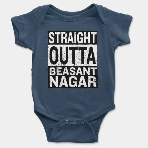 Straight Outta Beasant Nagar Short Sleeve Baby Onesie in Navy Color