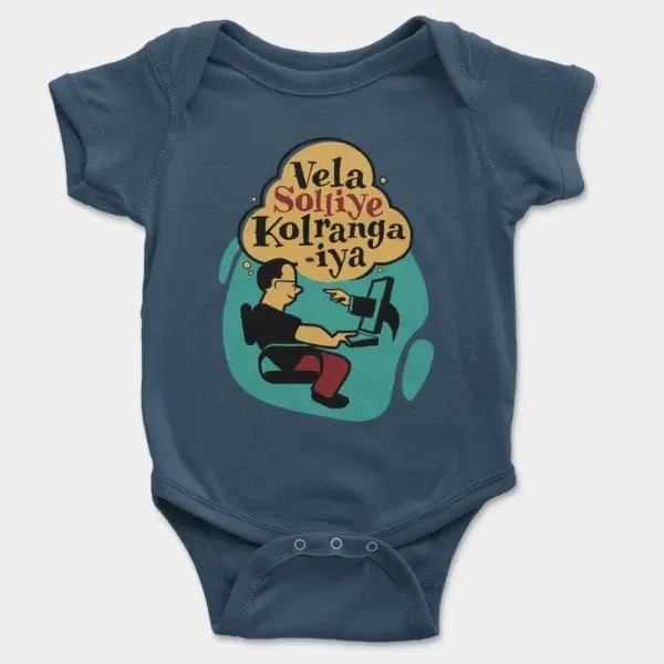 Vela Soliye Kolrangaiya Short Sleeve Baby Onesie in Navy Color