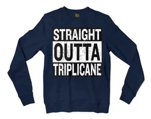 Straight Outta Triplicane Men/Unisex Long Sleeve T-Shirt in Navy Color