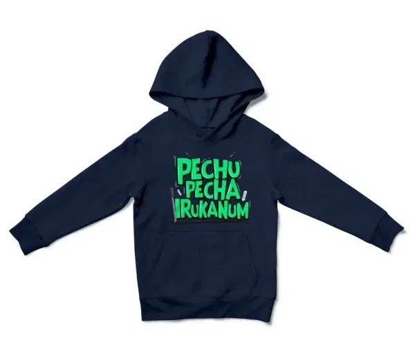 Pechu Pecha Irrukanum Unisex Youth Hoodie in Navy Color